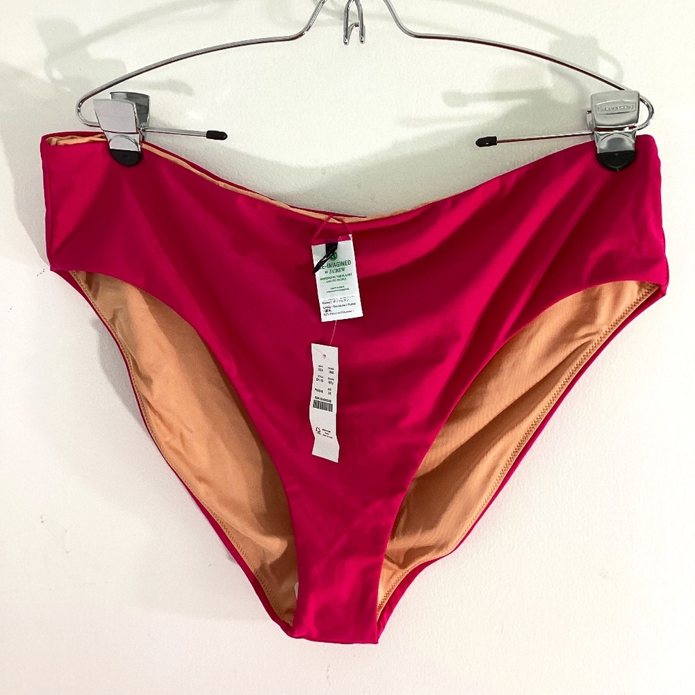 NWT J.CREW RE-IMAGINED PLUS 2X FUSIA HIGH CUT BIKINI BOTTOM